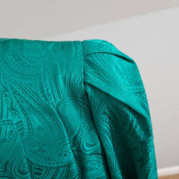 Vintage Adrianna Papell Silk Green Tonal Paisley Print Button Front Midi Dress - Picture 9 of 10